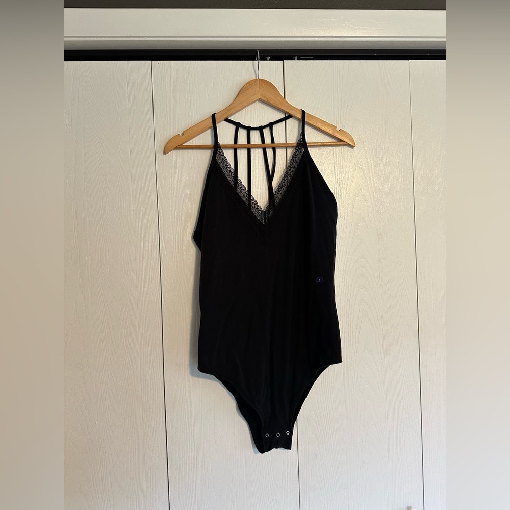 NWT Abercrombie Black Lace Trim Bodysuit with Detailed Back